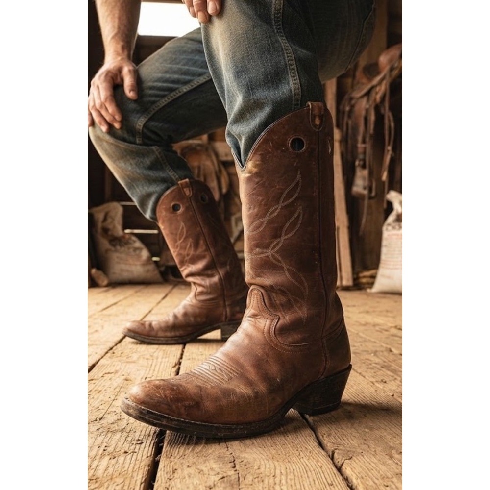 Vintage Double H Boots Buckaroo Leather Cowboy Western Rodeo 2140 Brown 10D Tall